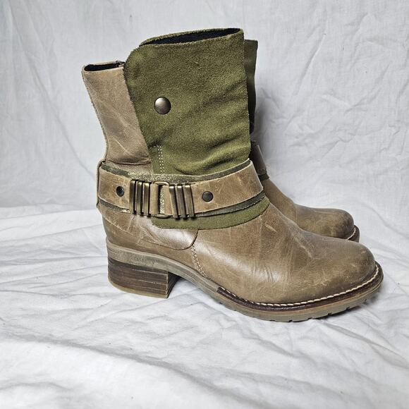 DROMEDARIS Leather Suede Green Ankle Boot Bootie Size 37 - Picture 4 of 7